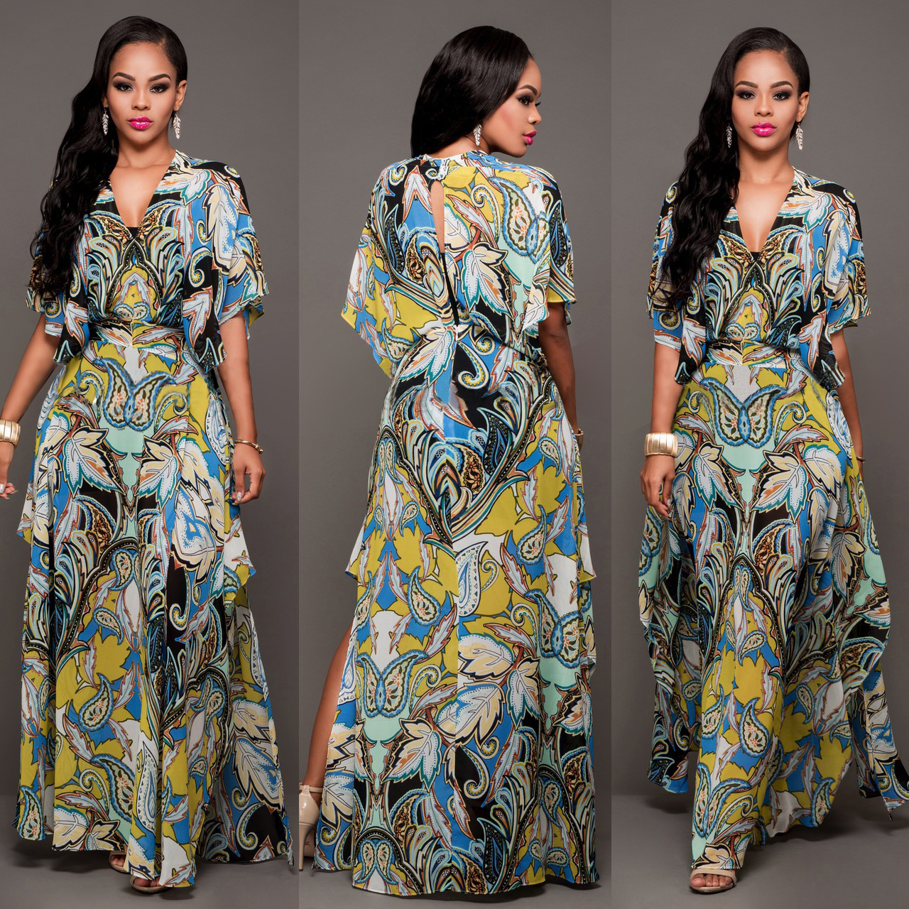 bat sleeve maxi dress