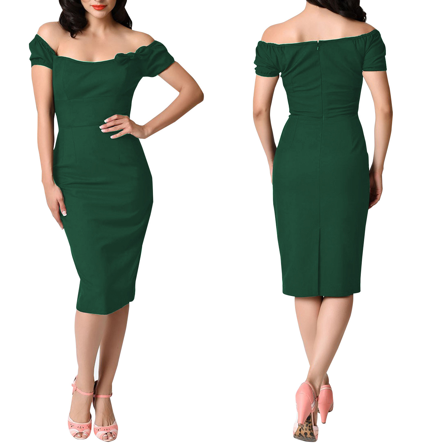 The Green Off Shoulder Midi Dress