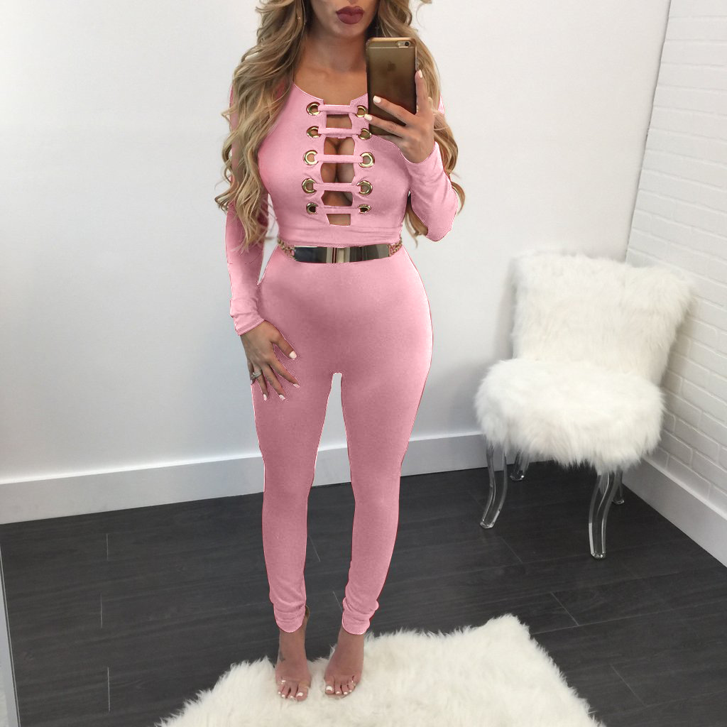 pink long sleeve jumpsuit