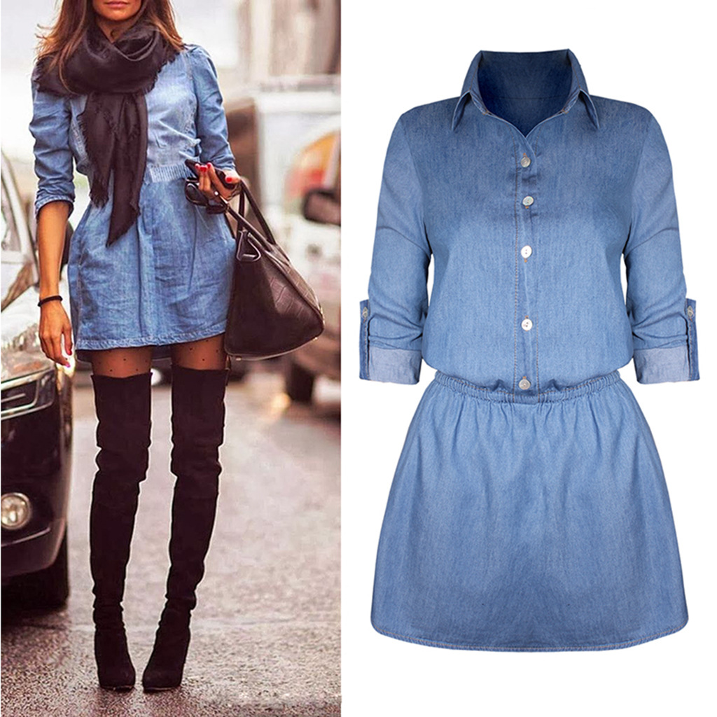 Us 8 Vintage Denim Long Sleeve Casual Mini Dress 24257 Www Vintage Denim Long Sleeve Casual Mini Dress 24257 Item No Yi St1640