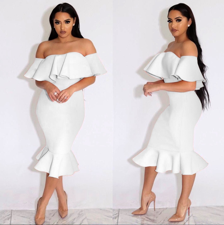 White Off Shoulder Midi Dress