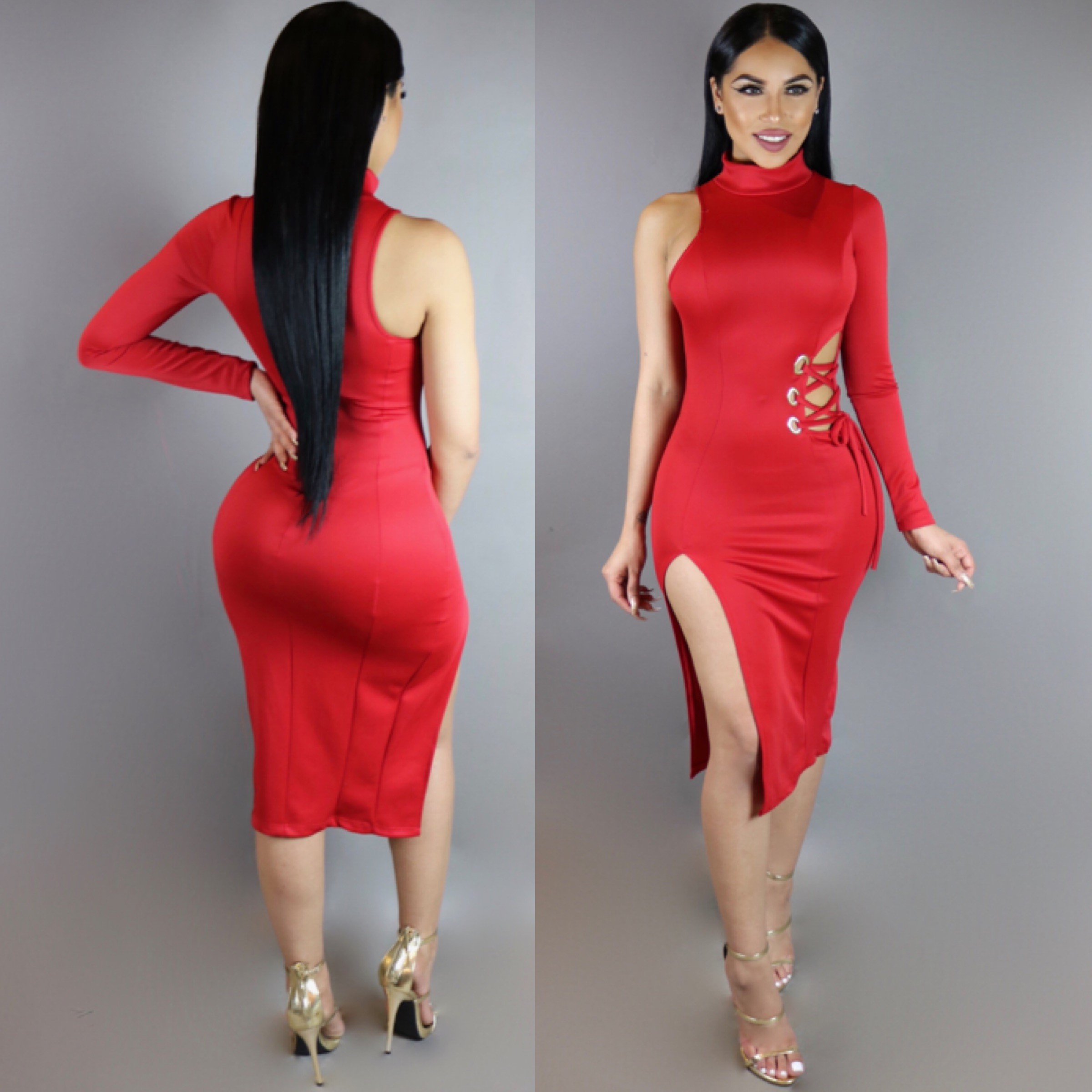 red bodycon dress with slit