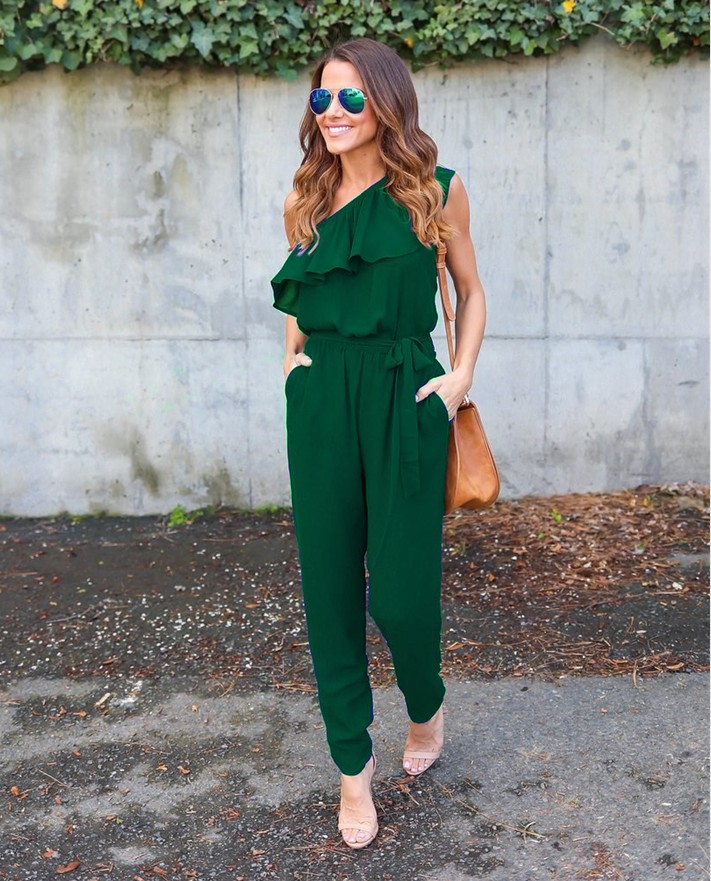 green chiffon jumpsuit