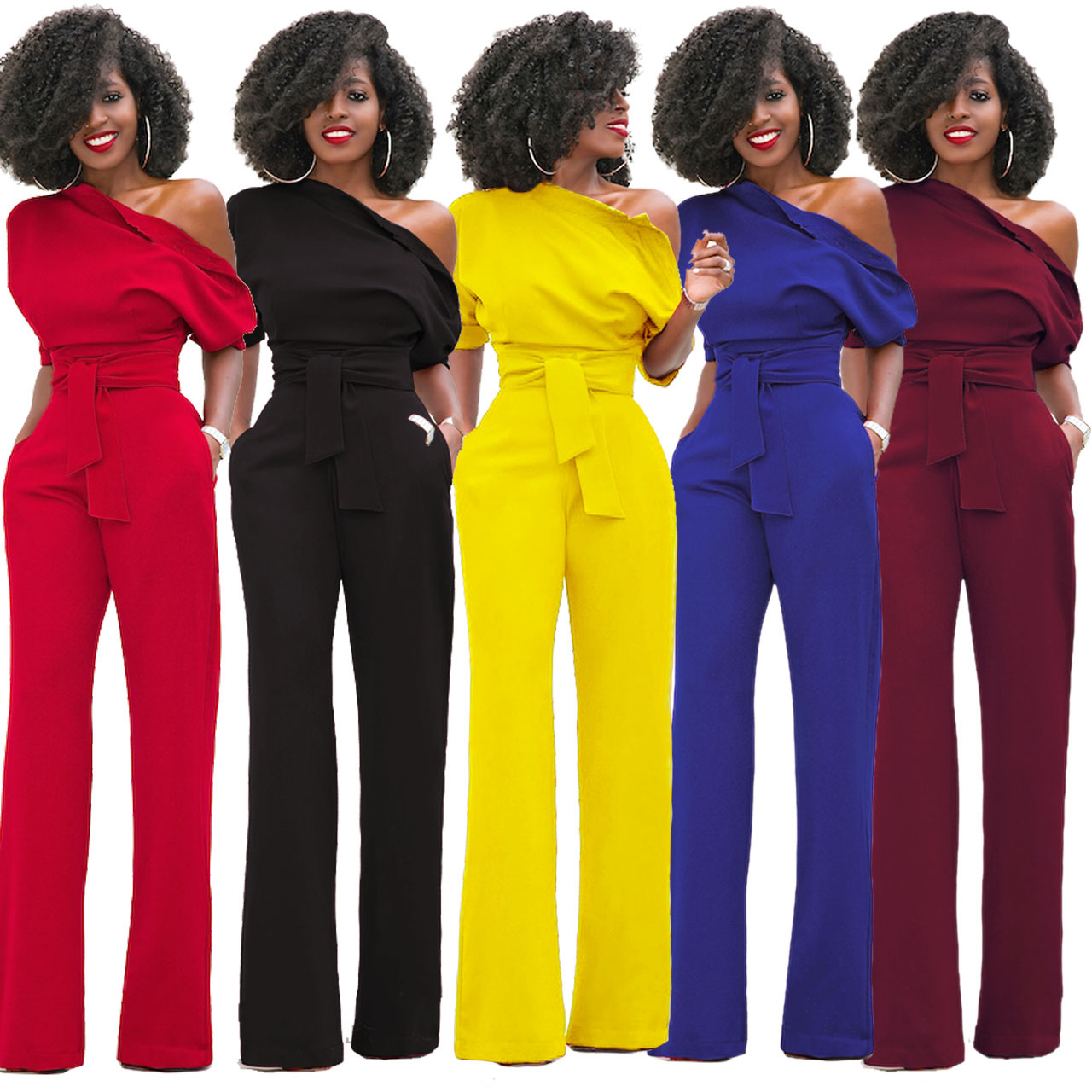 one shoulder formal jumpsuit