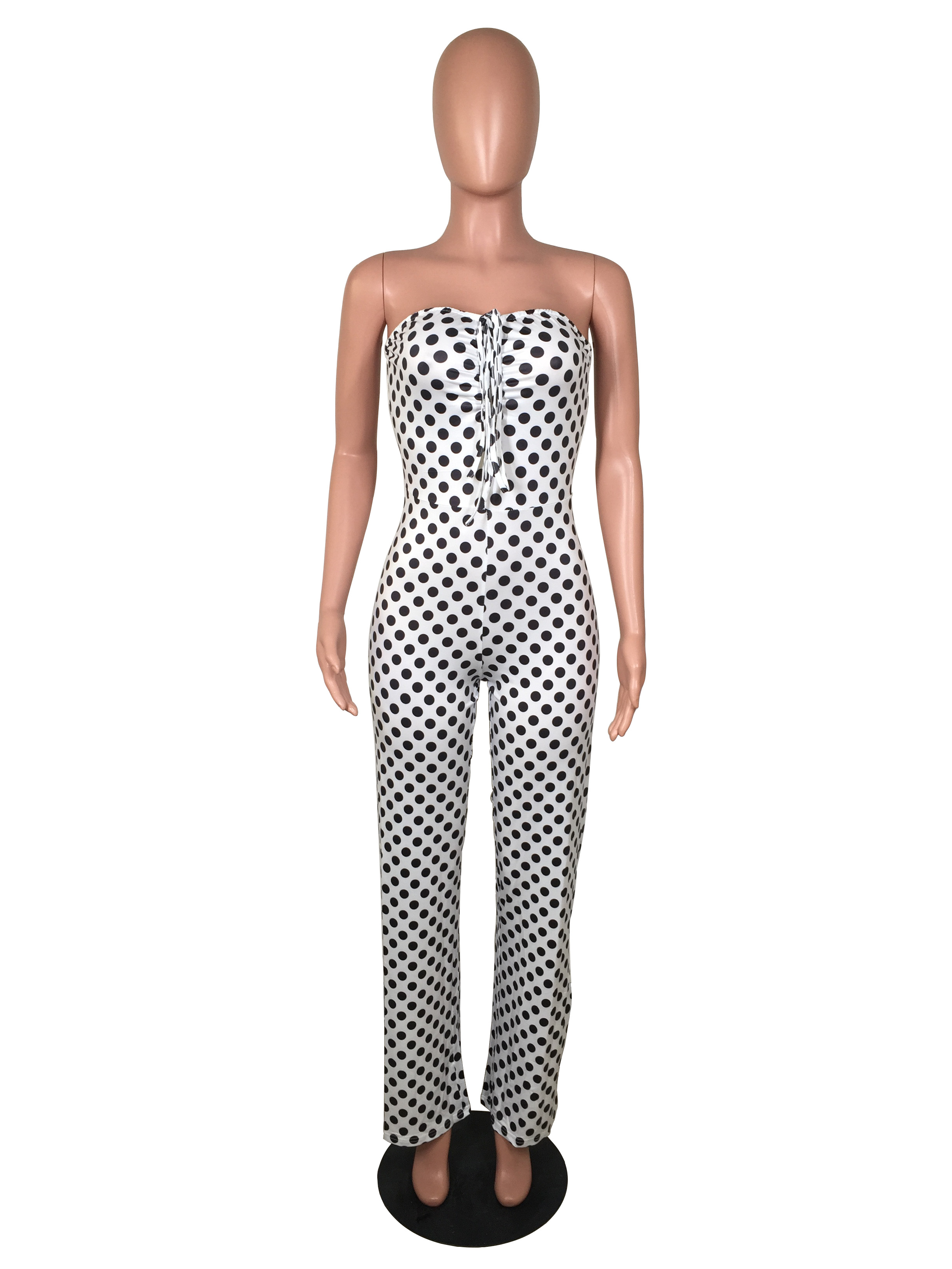 strapless polka dot jumpsuit