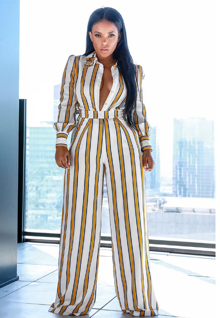 long sleeve striped jumpsuit