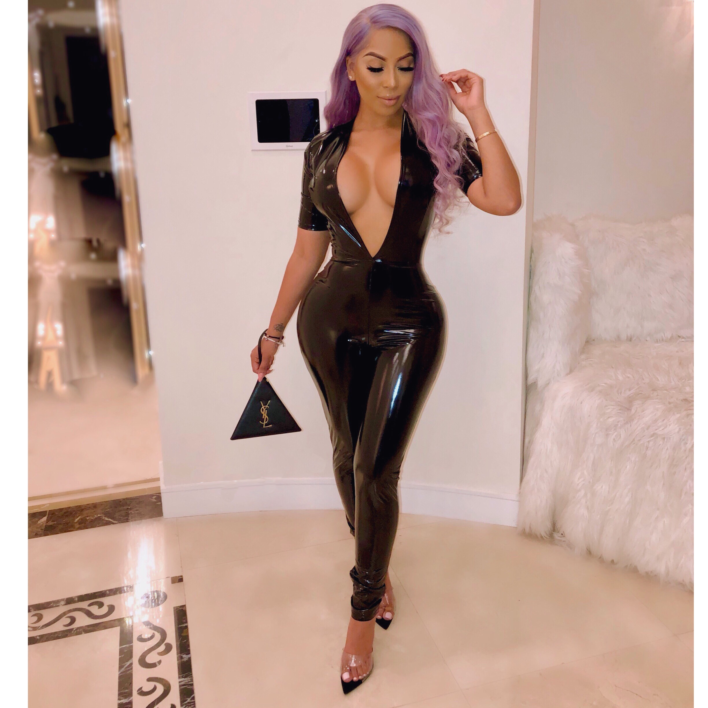 girl in leather jumpsuit