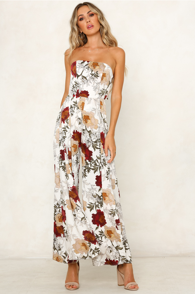 strapless floral jumpsuit