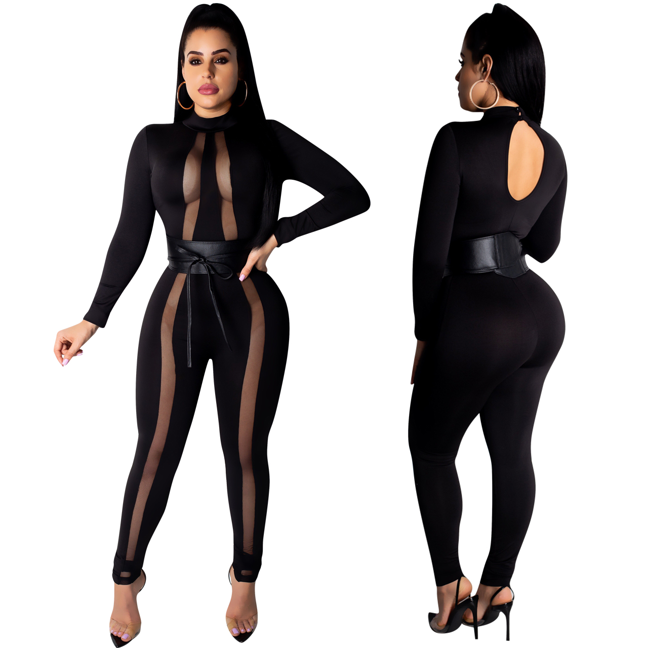 black long sleeve bodycon jumpsuit