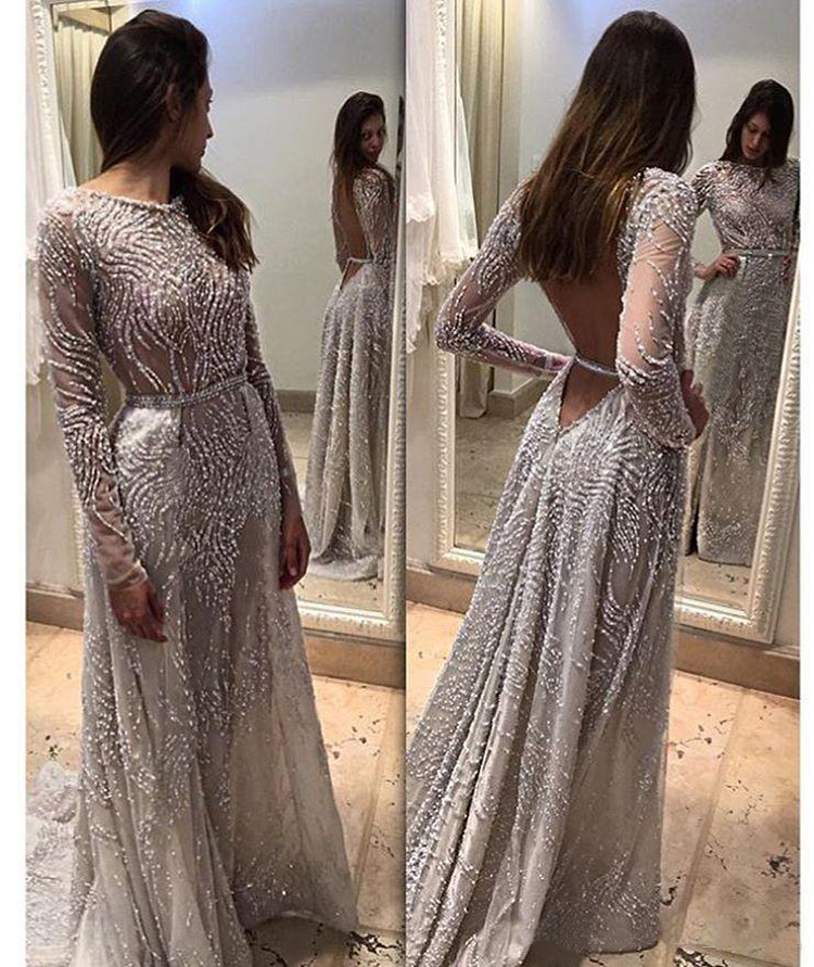 Wholesale Open Back Sexy Long Sleeve Sequins Wedding Dress