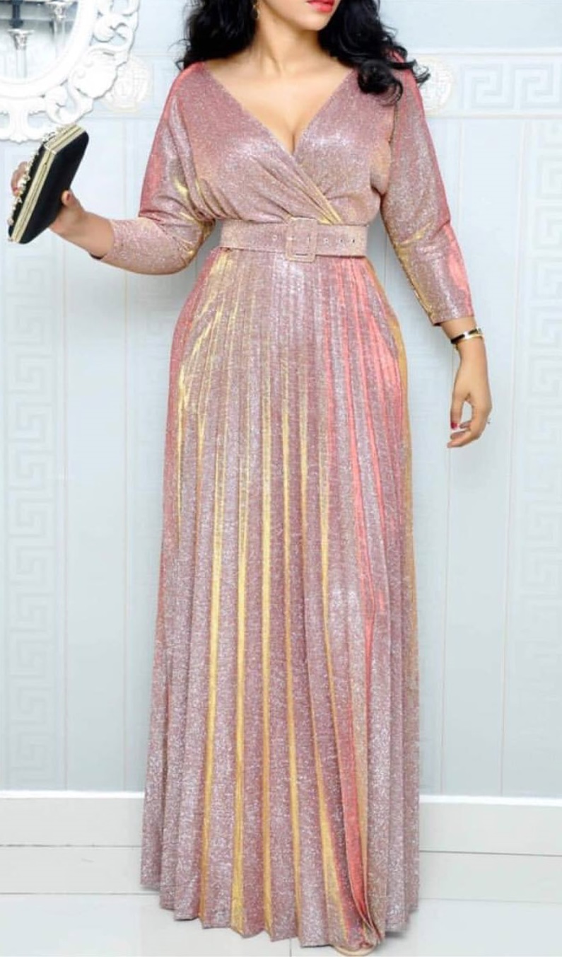 pleated maxi dress with sleeves