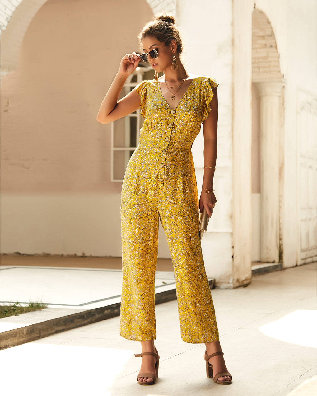 floral v neck jumpsuit