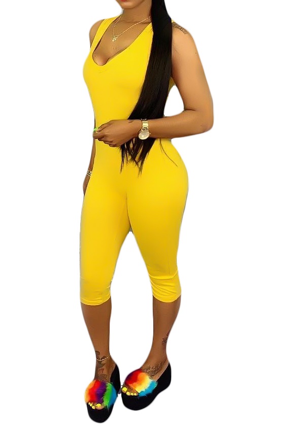 yellow tight jumpsuit