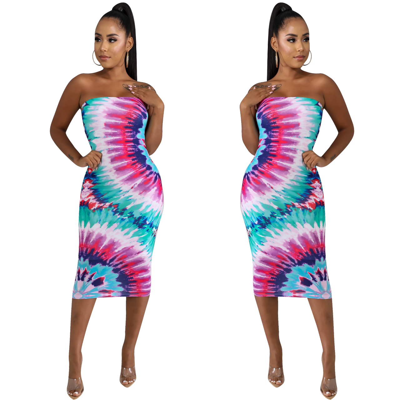 colorful strapless dress