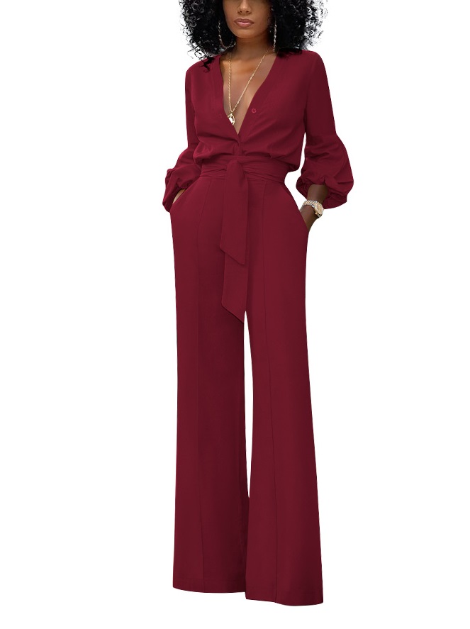 Long Sleeve Formal Jumpsuit with Belt 