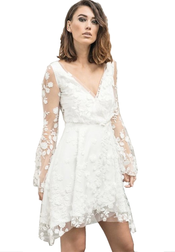 white v neck skater dress