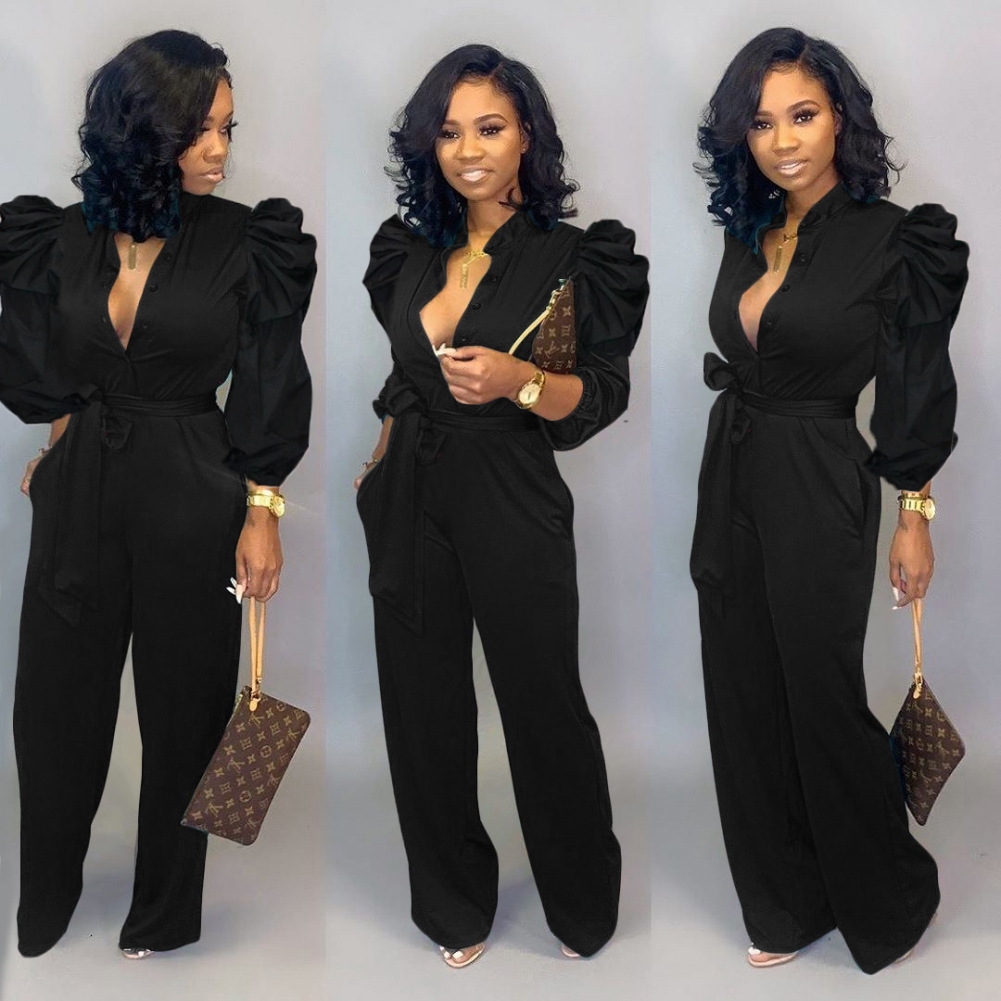 black evening jumpsuit with sleeves