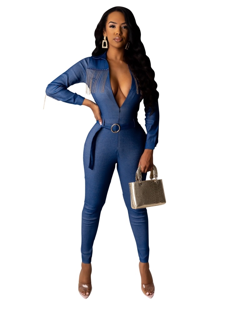 long sleeve fringe jumpsuit