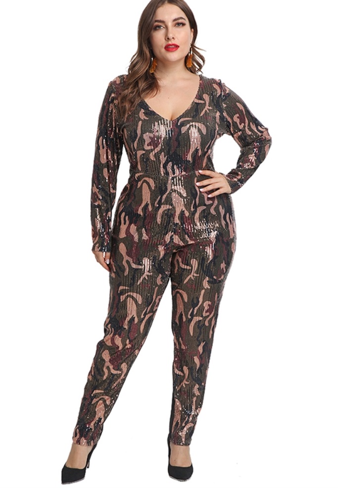 long sleeve sequin jumpsuit plus size