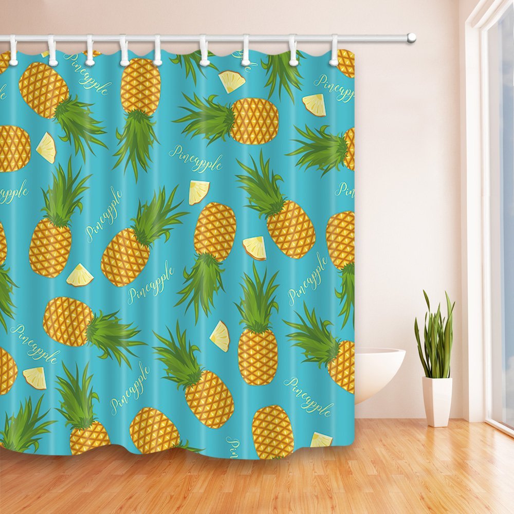 Us 32 99 The Pineapples And Slices Of Pineapple Light Blue Bath The Pineapples And Slices Of Pineapple Light Blue Bath Curtains 100 Polyester Fabric Waterproof Shower Set Non Peva Hooks Included 69x75