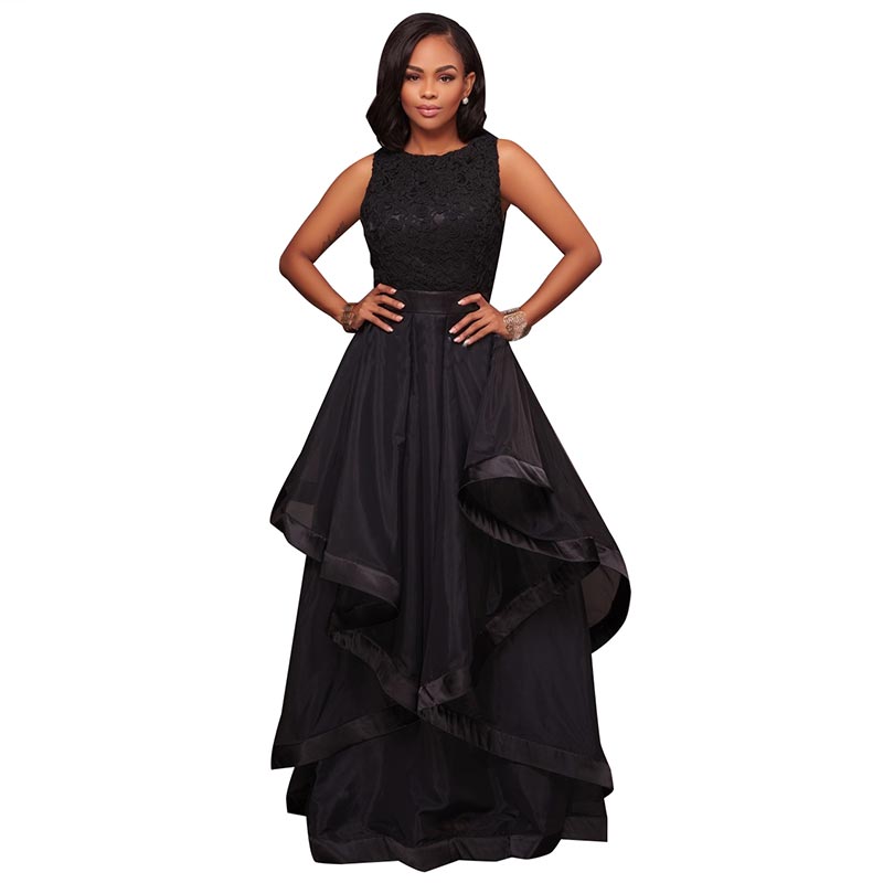 black ruffle gown