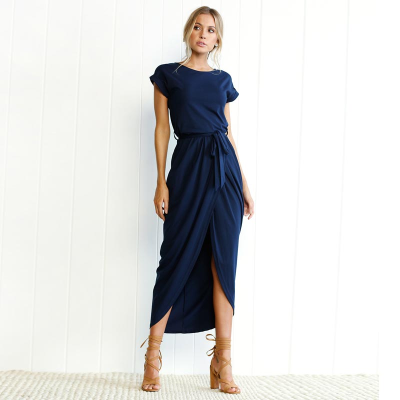 belted surplice maxi dress