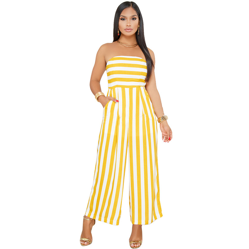 mustard strapless jumpsuit