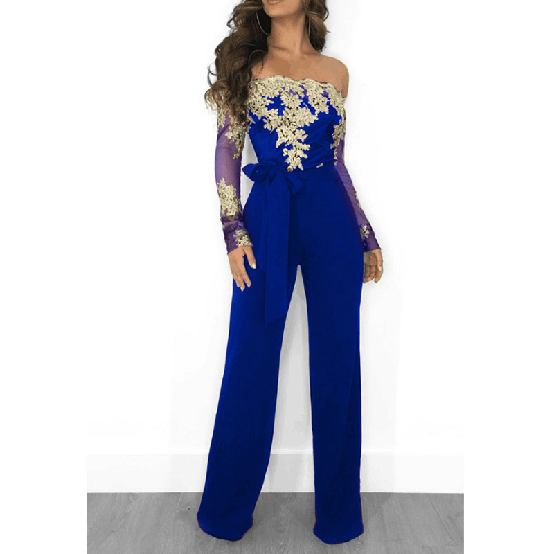off the shoulder tie waist jumpsuit
