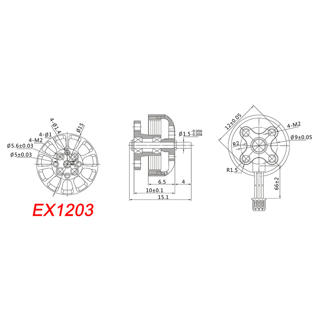 Happymodel EX1203 1203 5500KV 6200KV 2-4S High Efficiency Brushless Motor