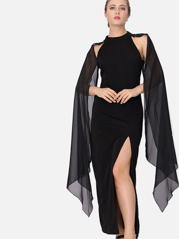 chiffon cape sleeve dress