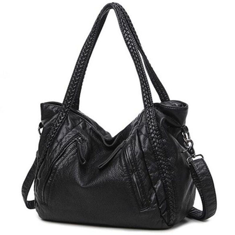 Black Large Slouchy Soft Leather Women Handbag Braided Shoulder Tote Black Large Slouchy Soft Leather Women Handbag Braided Shoulder Tote Bag Lady Hobo Satchel Item No 47360