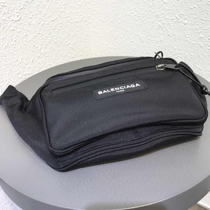 Us 158 Falection 18ss Balenciaga Nylon Zippers Bum Bag Black