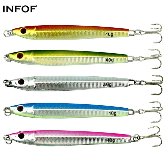5PCS Lead Vertical Jig Saltwater Jigging Lures Fishing Lure Casting Trolling Jigs with Treble Hook Hard Baits