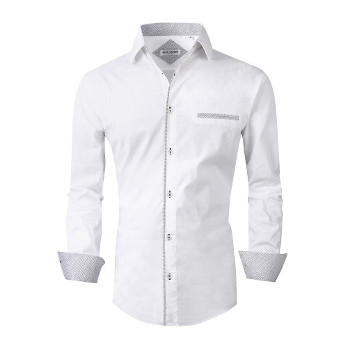 Mens Dress Shirts Cotton Poplin Spandex Long Sleeve Regular Fit