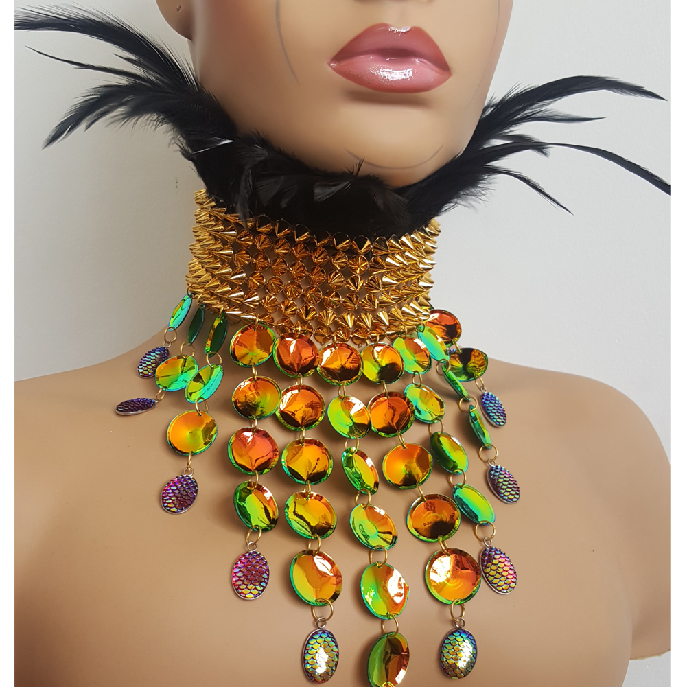 US 42 Burning Man Festival Rave Feather Choker Necklace Collar www