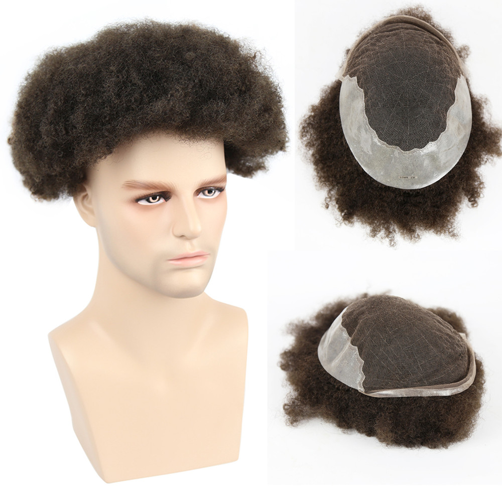 Bleach Knots Men Toupee Brazilian Human Hair Afro Curly Lace