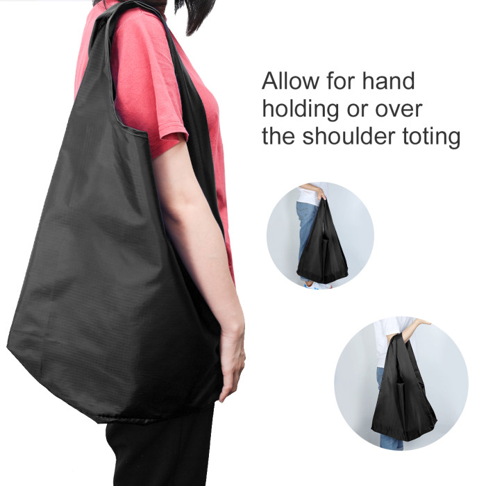 Free shipping Grocery Bags Reusable Foldable 5 Pack Shopping Bags Ripstop Polyester Reusable Shopping Bags,Washable, Durable and Lightweight - black