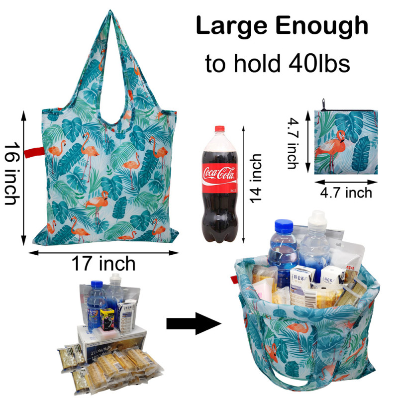 Reusable Foldable Shopping Bags  Large Cute Groceries Totes with zip pouch Waterproof Machine WashEco-Friendly