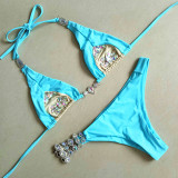 Pure color diamond bathing suit
