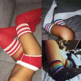 Hot-drilled knee socks striped stockings