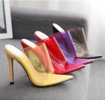 Candy-colored transparent pointed sexy high-heeled sandals