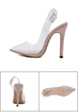 Slender high-heeled sandals with pointed and shallow transparent glue buckles