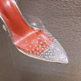 Crystal heel transparent diamond pointed sandals