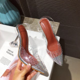 Crystal heel transparent diamond pointed sandals
