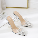 Sexy high heel pointed shallow mouth transparent sandals
