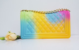 Rhombus single shoulder chain bag colourful frosted jelly bag