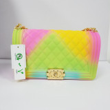 Rhombus single shoulder chain bag colourful frosted jelly bag
