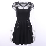 Punk-style ladies'dress with dark-black net yarn and air-permeable splicing dress