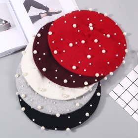New fashion women's wool pearl hats painter beret brand fashion casual women's autumn and winter warm girls caps touca beanie