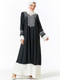 Middle East dress fashion plant embroidered color contrast pocket Arabian dress (excluding headscarf)